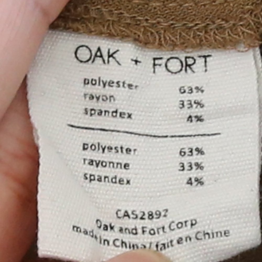 OAK + FORT High Low Tan Blouse W/ Neckline Slit - Picture 3 of 4